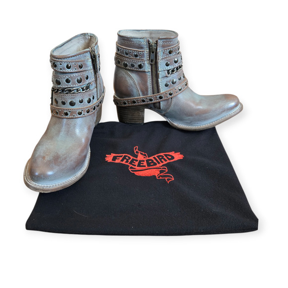 Freebird by Steven Shoes - Freebird by Steven Sandra Chain Buckle Studded Boho Ankle Booties Beige Size 7